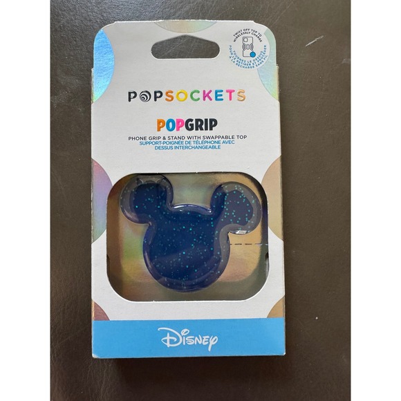 Disney Mickey Mouse Blue Glitter PopSockets PopGrip Phone Grip Swappable Top - Picture 1 of 2